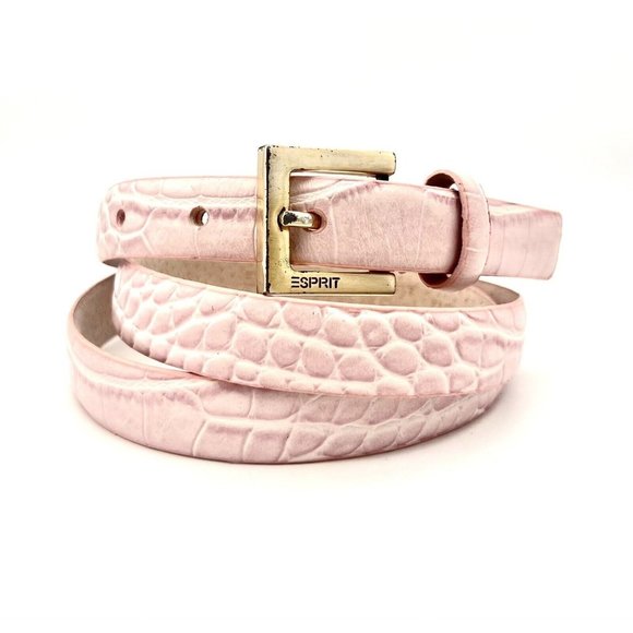 Esprit Accessories - Women's ESPRIT Light Pink Leather Belt With Crocodile Print Size Large Barbie